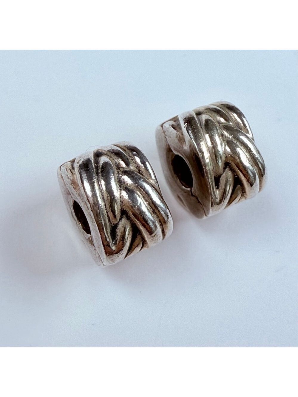 Pandora Pair 2 Braided Clip Sterling Silver 925 Charms Retired ALE
